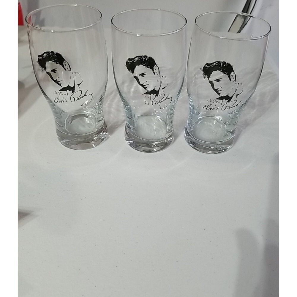 Set Of 3 Elvis Presley Clear,  Beverage Drinking Glass 6 1/4" Tall